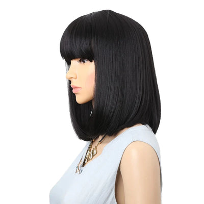 Amir Straight Black Synthetic Wig With Bangs