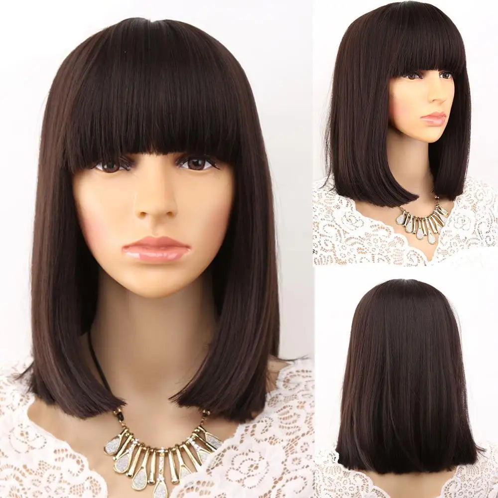 Amir Straight Black Synthetic Wig With Bangs